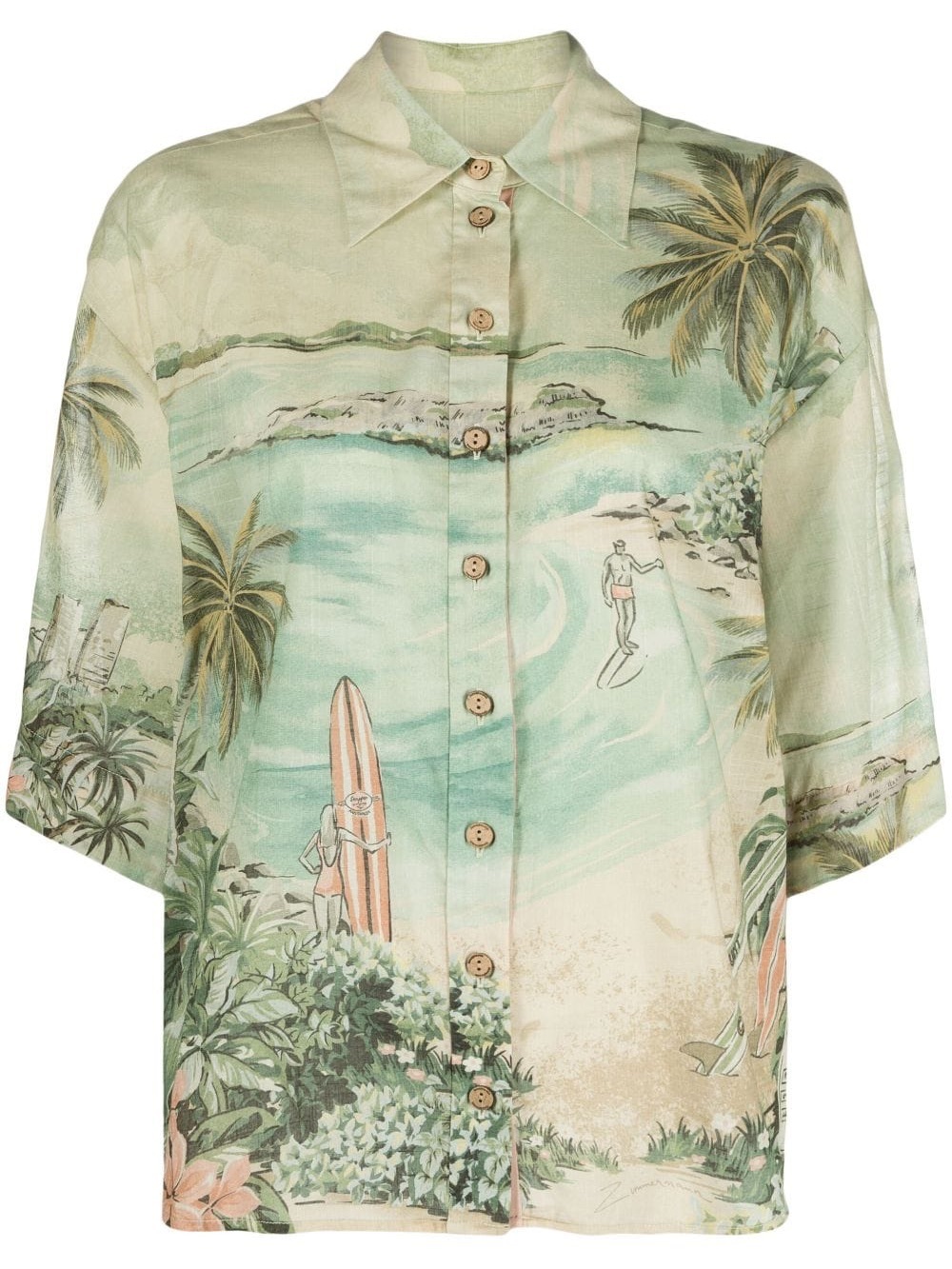 Zimmermann Vacay Tied Track Pant and Shirt in Tropical Print-Sold as a Set